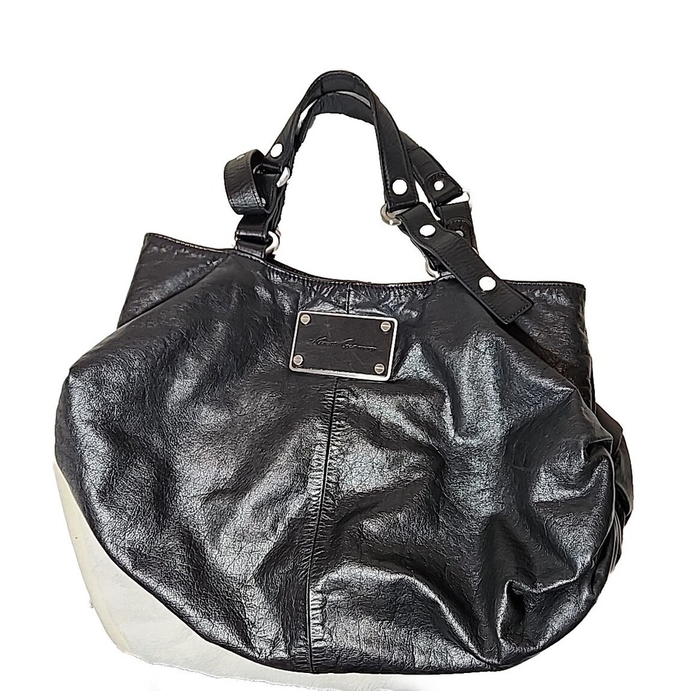 Kenneth Cole‎ New York Leather Womens Shoulder Bag Purse BLACK Silver Hardware
